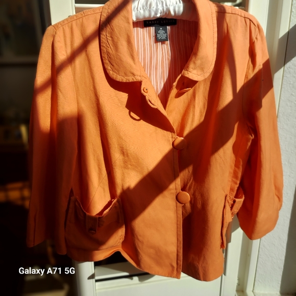 Vintage Larry Levine Orange Linen Blend Cropped 3/4 Sleeve Jacket Sz M - Picture 10 of 17